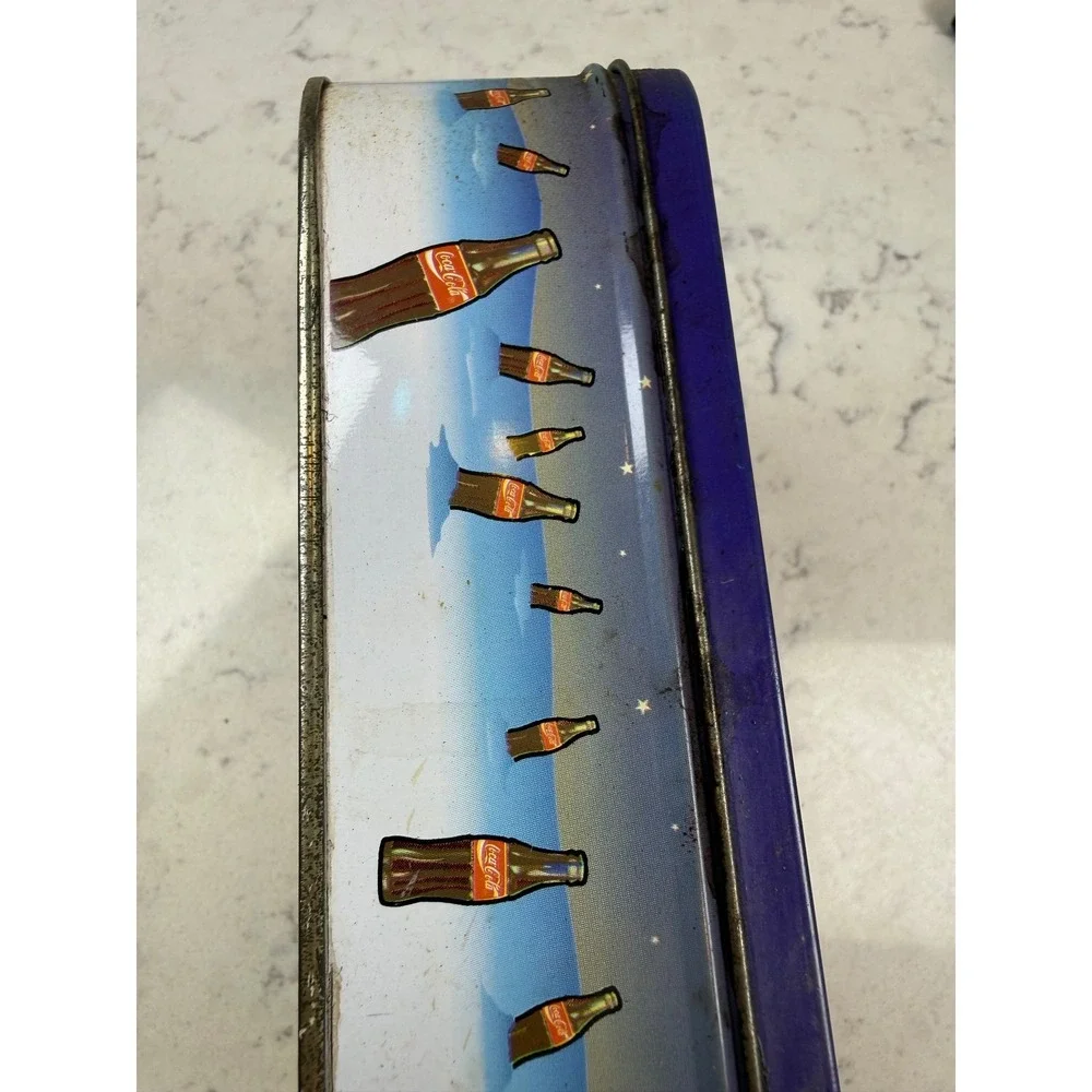 Vintage 1996 Coca-Cola Polar‎ Bear Skiing Surfboard Metal Tin Storage Box 8x6x2